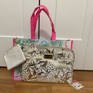 Lilly Pulitzer Tech Pouch Set- Gold Metallic Safari Sangria